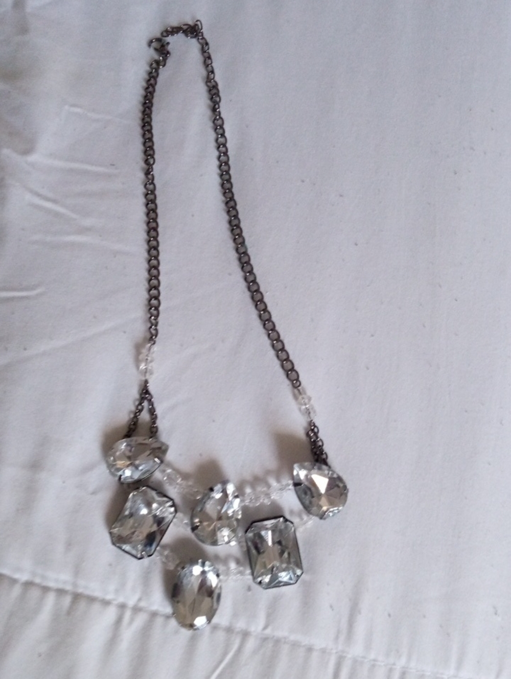 Clear Crystal Statement Necklace in Silver Tone